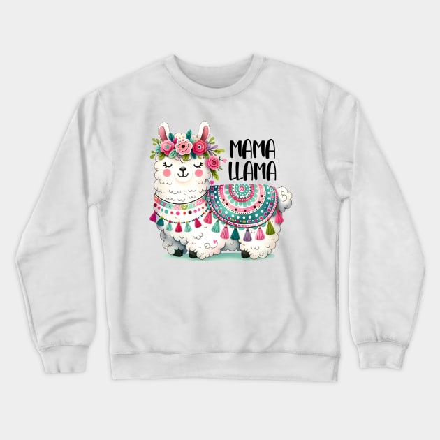 Mama Llama Funny Mothers Day Llama lover Crewneck Sweatshirt by KawaiiFoodArt